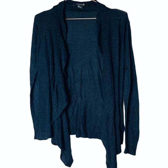 EUC Forever 21 Black Thin Ruffle Cardigan Small - Picture 1 of 6